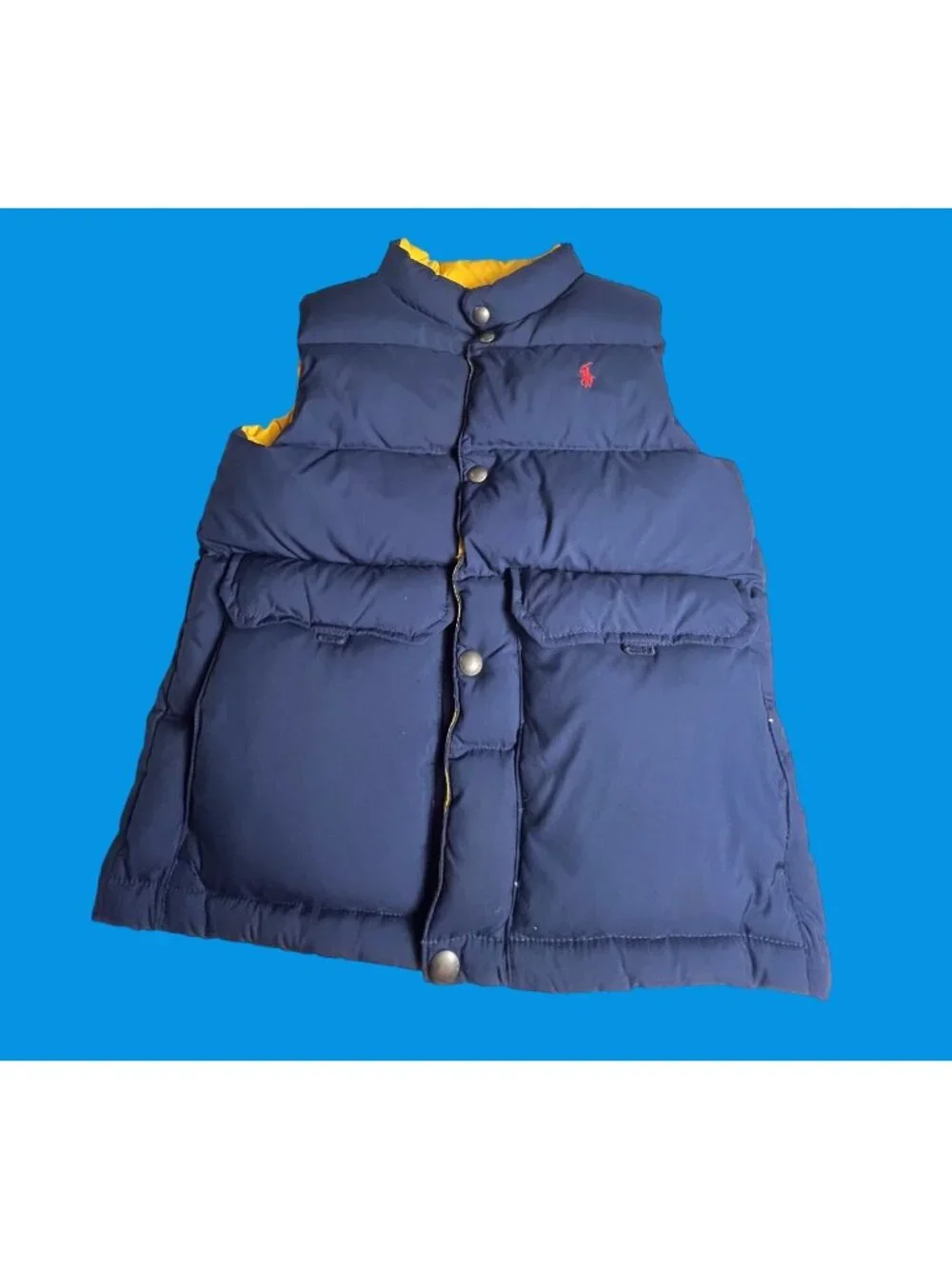 Polo Ralph Lauren Kids Reversible Puffer Vest Down Fill Blue & Yellow 7 crest